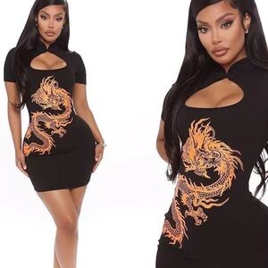 Fashion Nova Vestido Mini Puff Of Fire Dragon